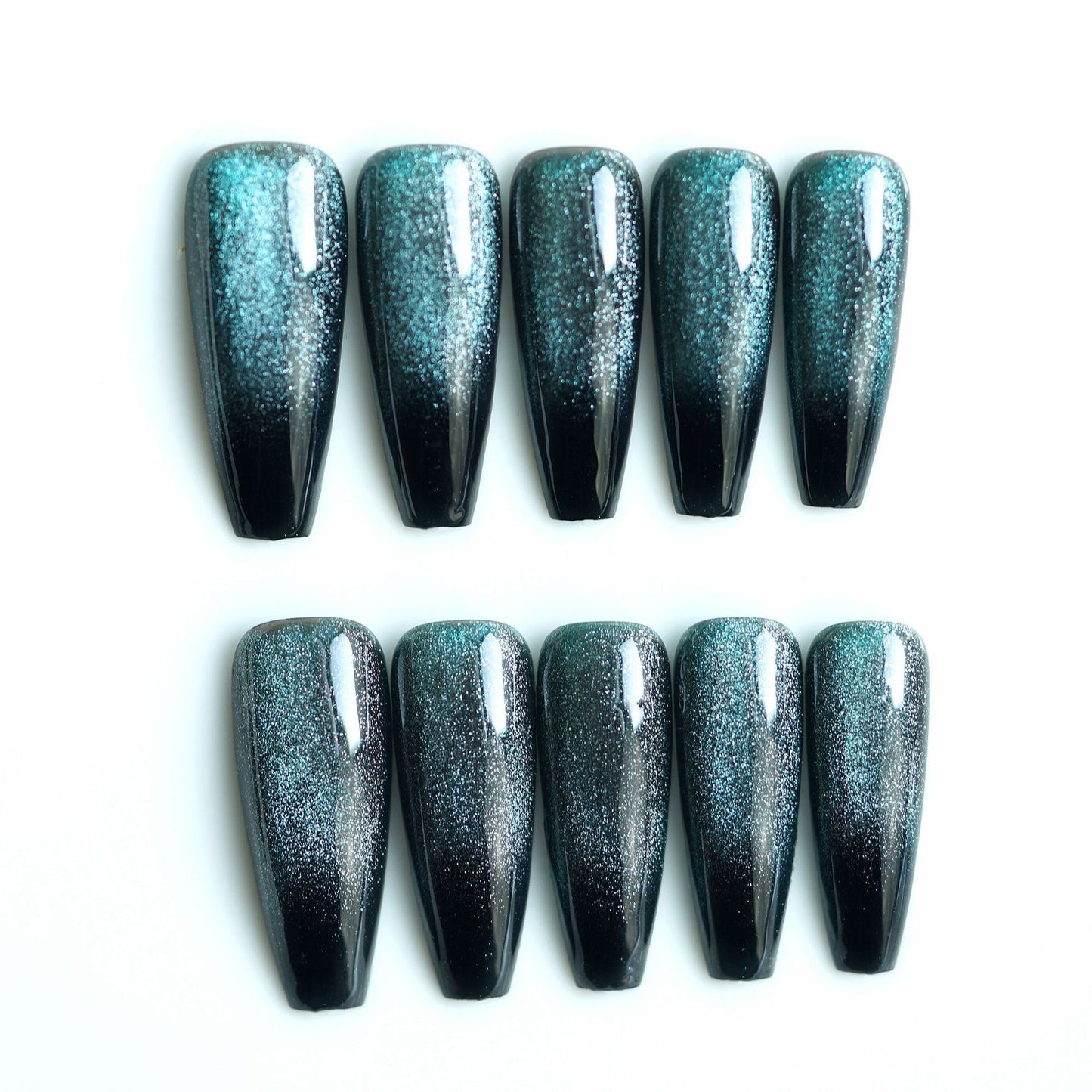 24pcs Cat Eye False Nail Deep Blue Color Fake Nail Tips Full Cover Nail Art Long Coffin Ballet Press on Nail Manicure Nail Tips