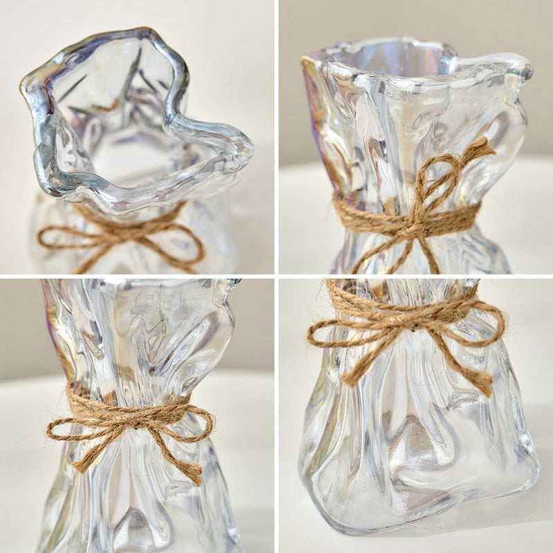 Transparent Glass Flower Vase Home Decoration Accessories Luxury Art Hydroponic Floral Bottle Room Decor