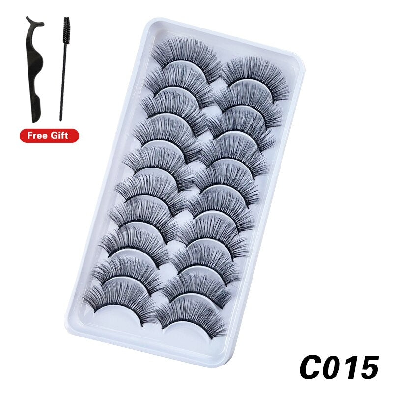 10Pairs 3D Faux Mink Lashes Natural Long Short Full Strip Lashes Soft Plump Eyelashes Extension