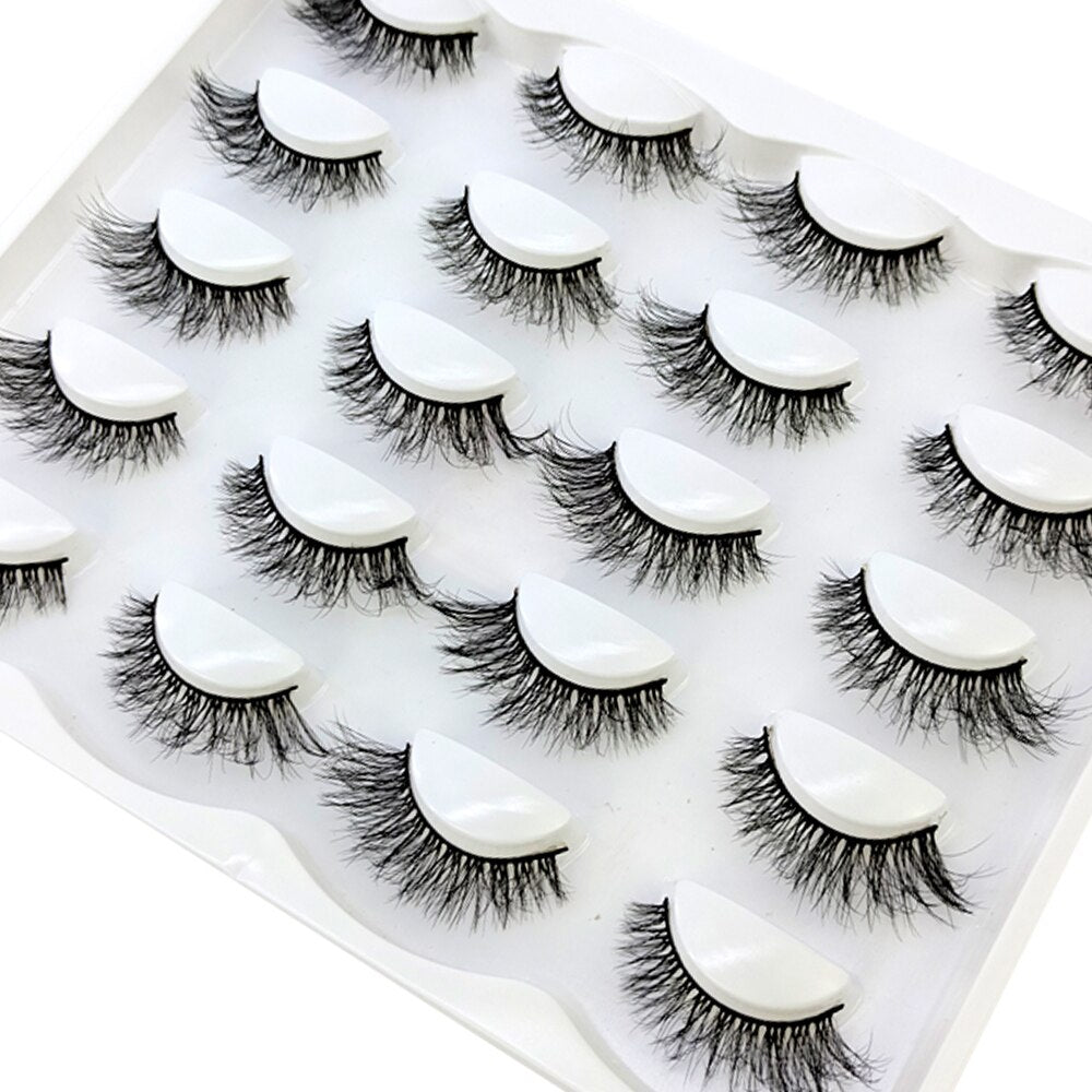 10Pairs Natural Long 3D Mink Lashes Soft Short Faux Cils Handmade Fake Lashes Eyelash Extension