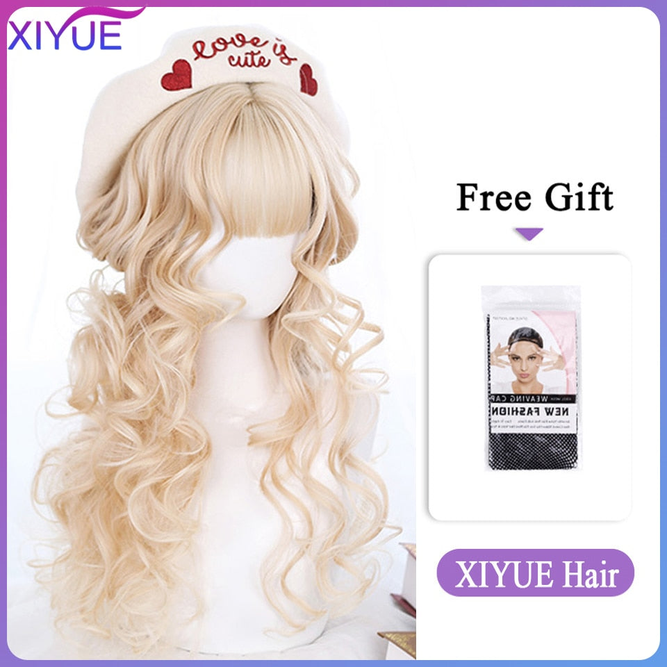 Blue Pink Lolita Wigs Ombre Long Water Wave Cosplay Wigs Synthetic Hair Wigs Heat Resistant For Women