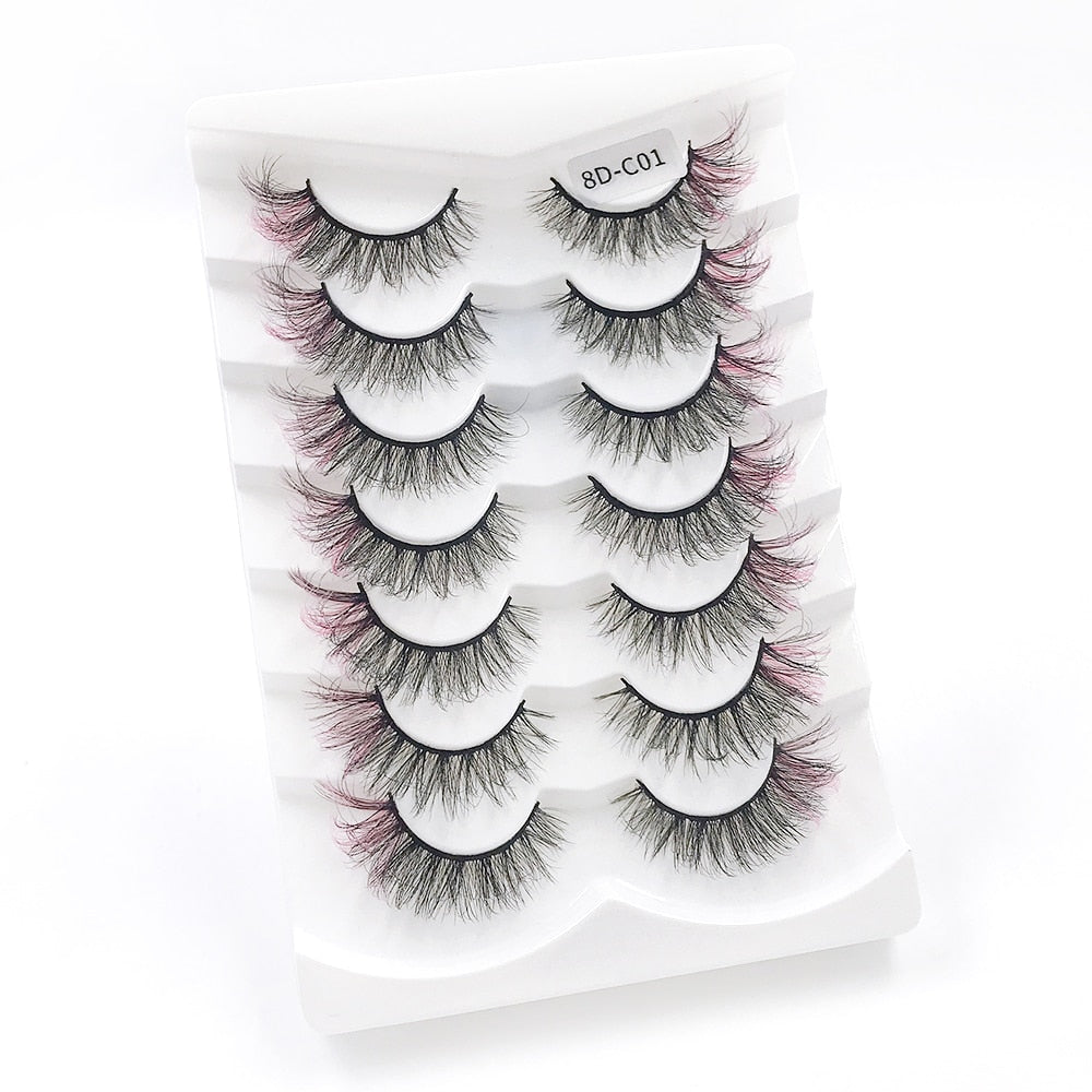 7pairs Colored Lashes 22 Styles 3d Mink Lashes Dramatic Colorful Natural Eyelashes Extension Fake Eyelashes