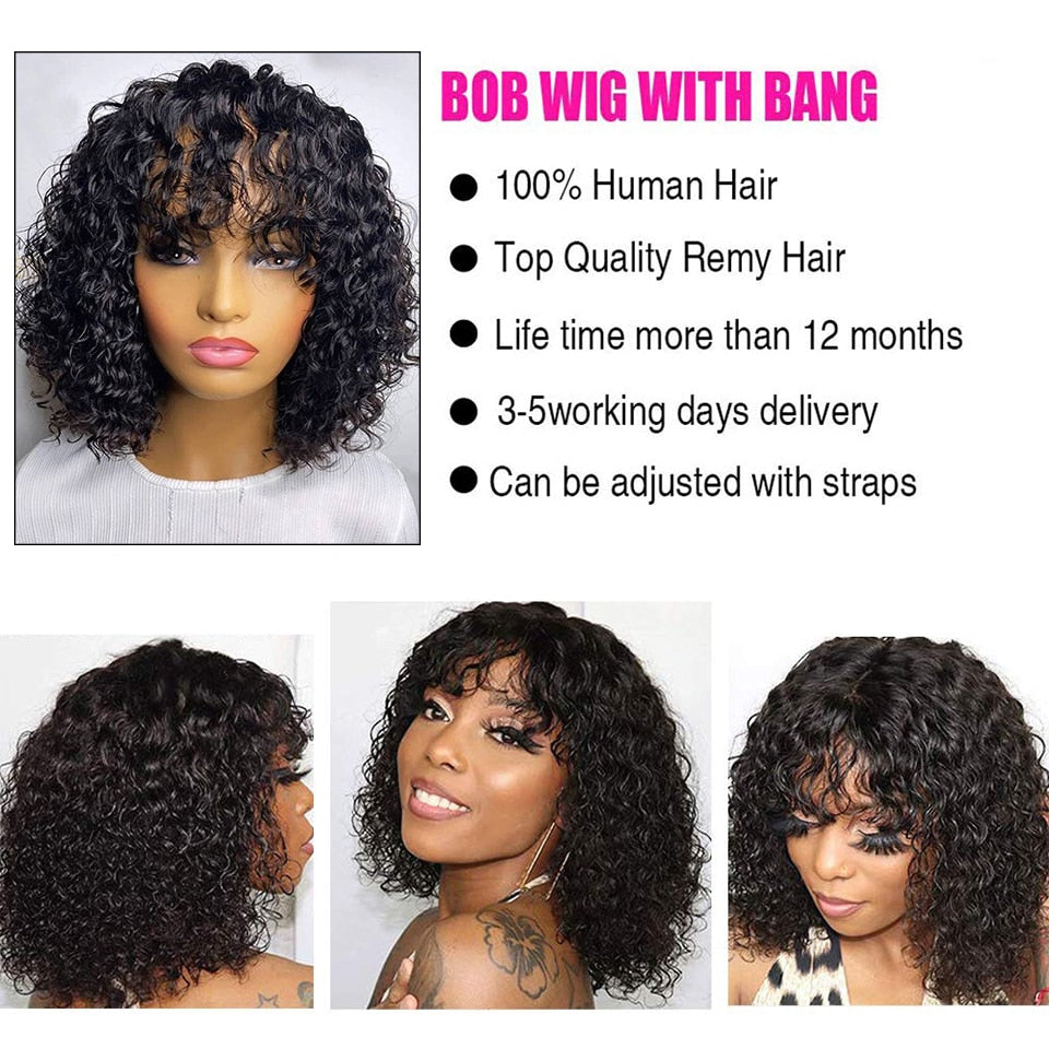 Jerry Curly Short Pixie Bob Cut Human Hair With Bangs Non lace front Highlight Honey Blonde Colored Wigs For Women