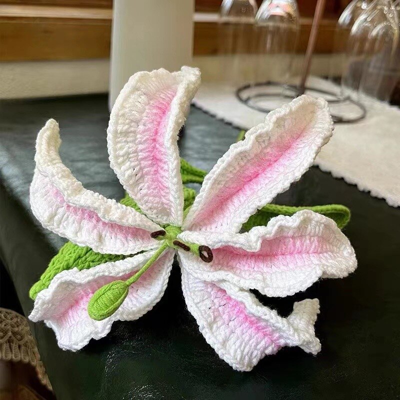 Finished Hand-Knitted Crochet Knitted Flowers Calla Lily Daisy Fake Flower Decoration Home Creative Decorate Gifts