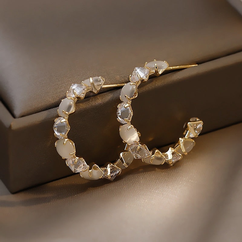 Women Luxury Opals Hoop Earrings Jewelry Party Girls Temperament Accessories Unusual Earrings