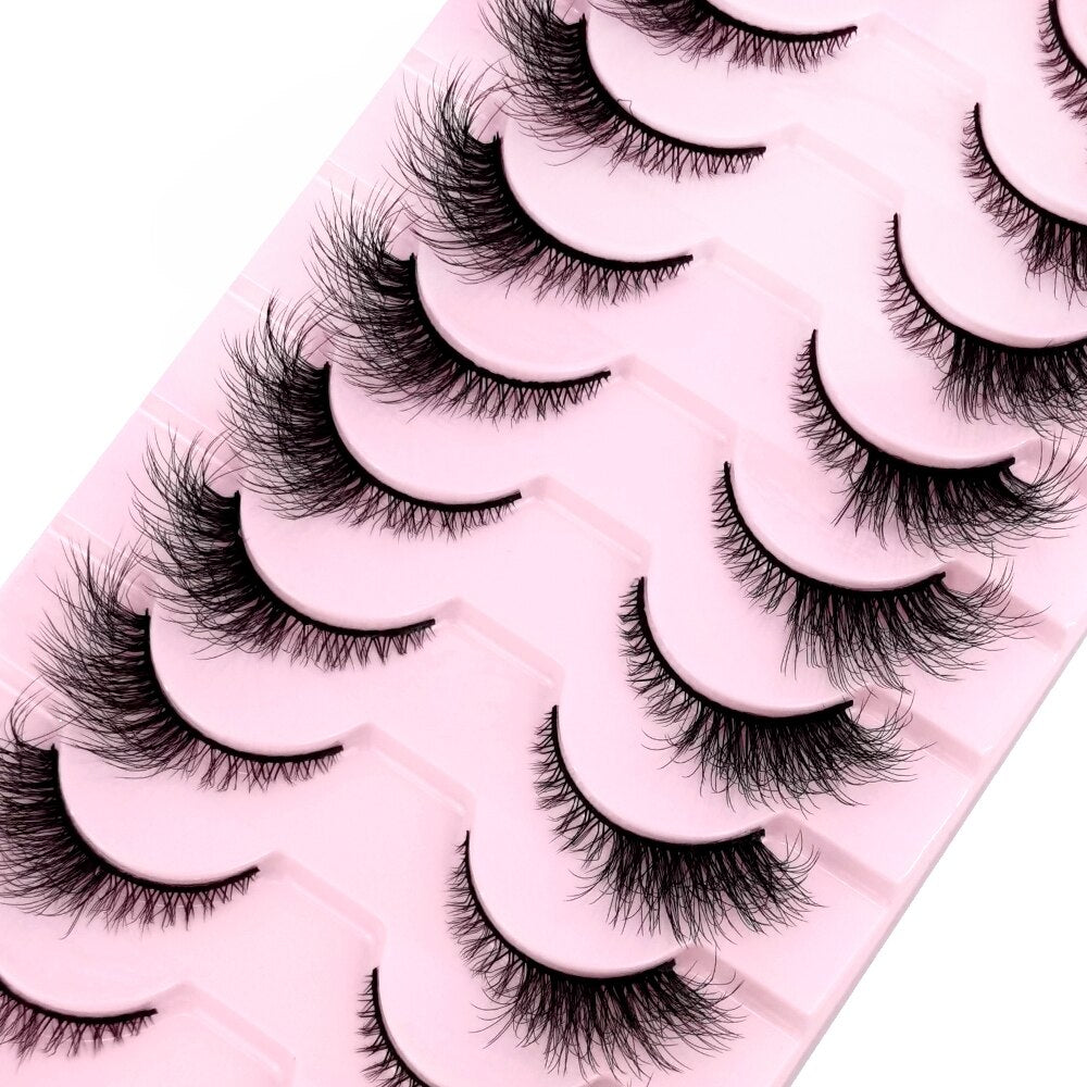 10Pairs Cat-Eye 3D Mink Eyelashes Curled Winged Natural Realistic Messy End Eye Elongated False Eyelashes Soft Fake Eyelashes