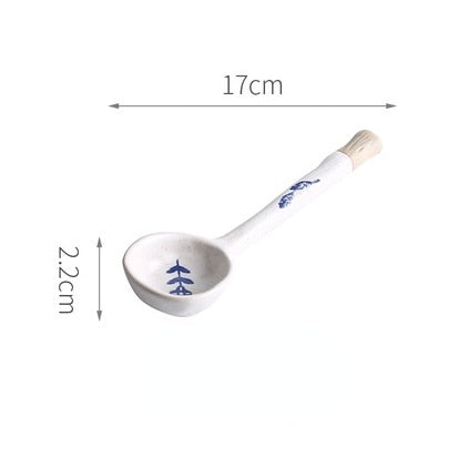 Japanese Style Stoneware Small Soup Spoon Ceramic Spoon, Long Handle Cute Spoon
