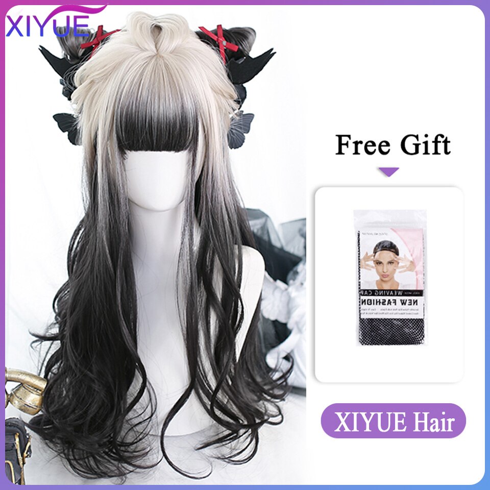 Blue Pink Lolita Wigs Ombre Long Water Wave Cosplay Wigs Synthetic Hair Wigs Heat Resistant For Women