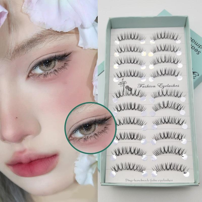 Manga Lashes Faux Cils 3/5/10 Pairs Lashes Soft and Slender False Eyelashes Transparent Stem Eyelashes Lash Extension