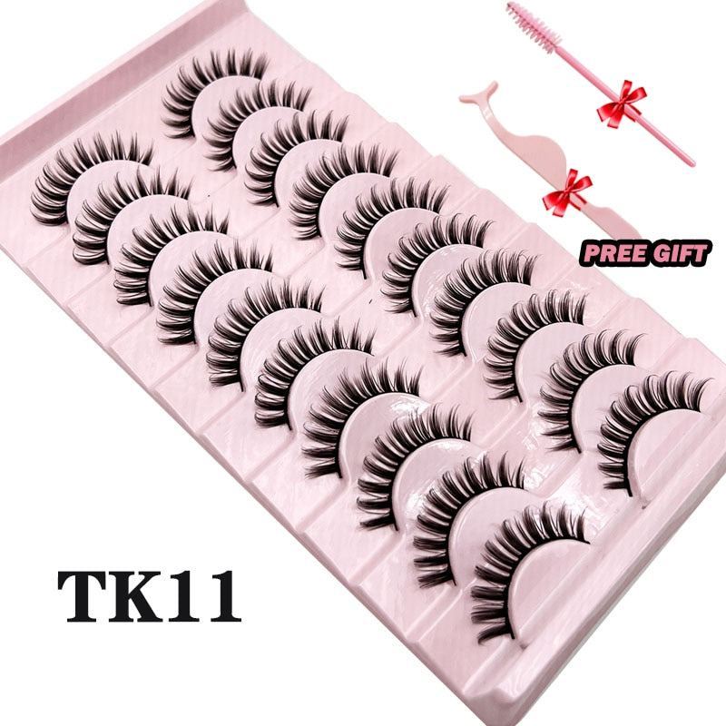 Natural Lashes 5/10 Pairs Eyelashes 3D Mink Manga Lashes Strip Lashes Band Soft Light False Eyelashes