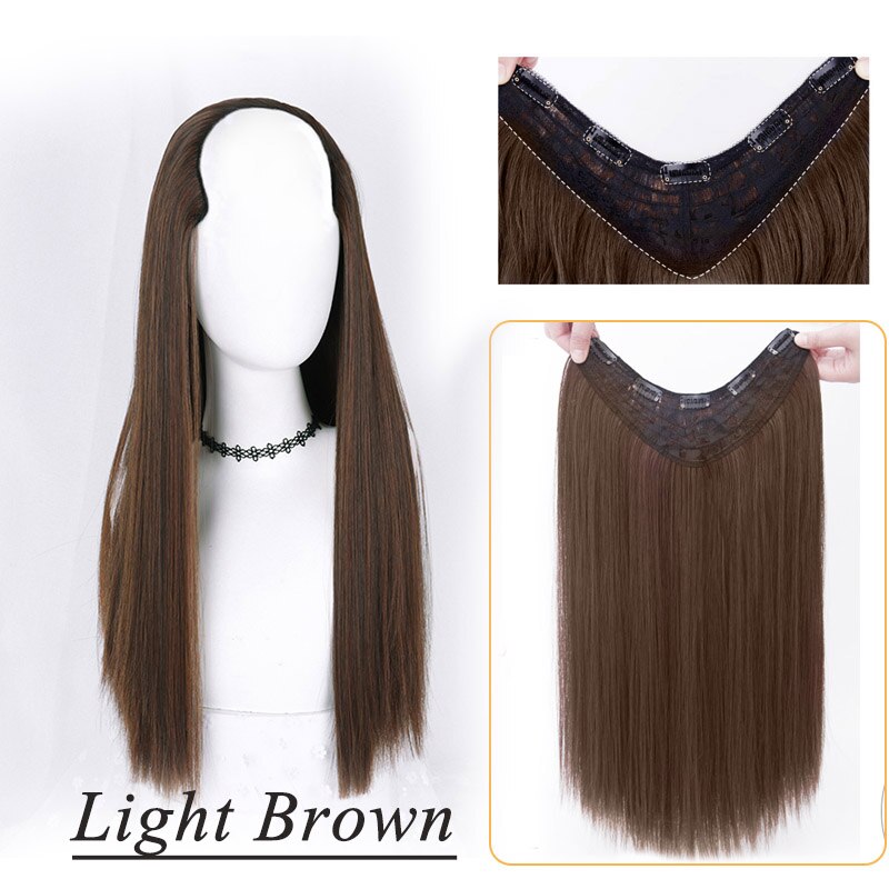 Synthetic Hair Fake Hair Extensions Clip Hairpiece V-Shaped Half Wig Natural Wavy Extension False Strands On Hairpins Women