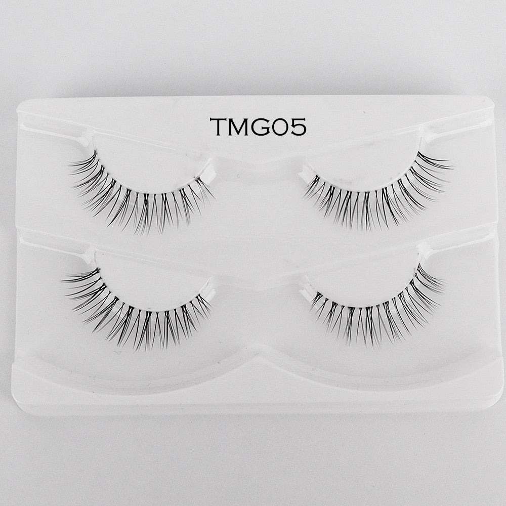 2pairs Clear Band Eyelashes Mink 3D Natural Long False Lashes Invisible Thin Band Eyelash Handmade Crisscross Lashes Makeup