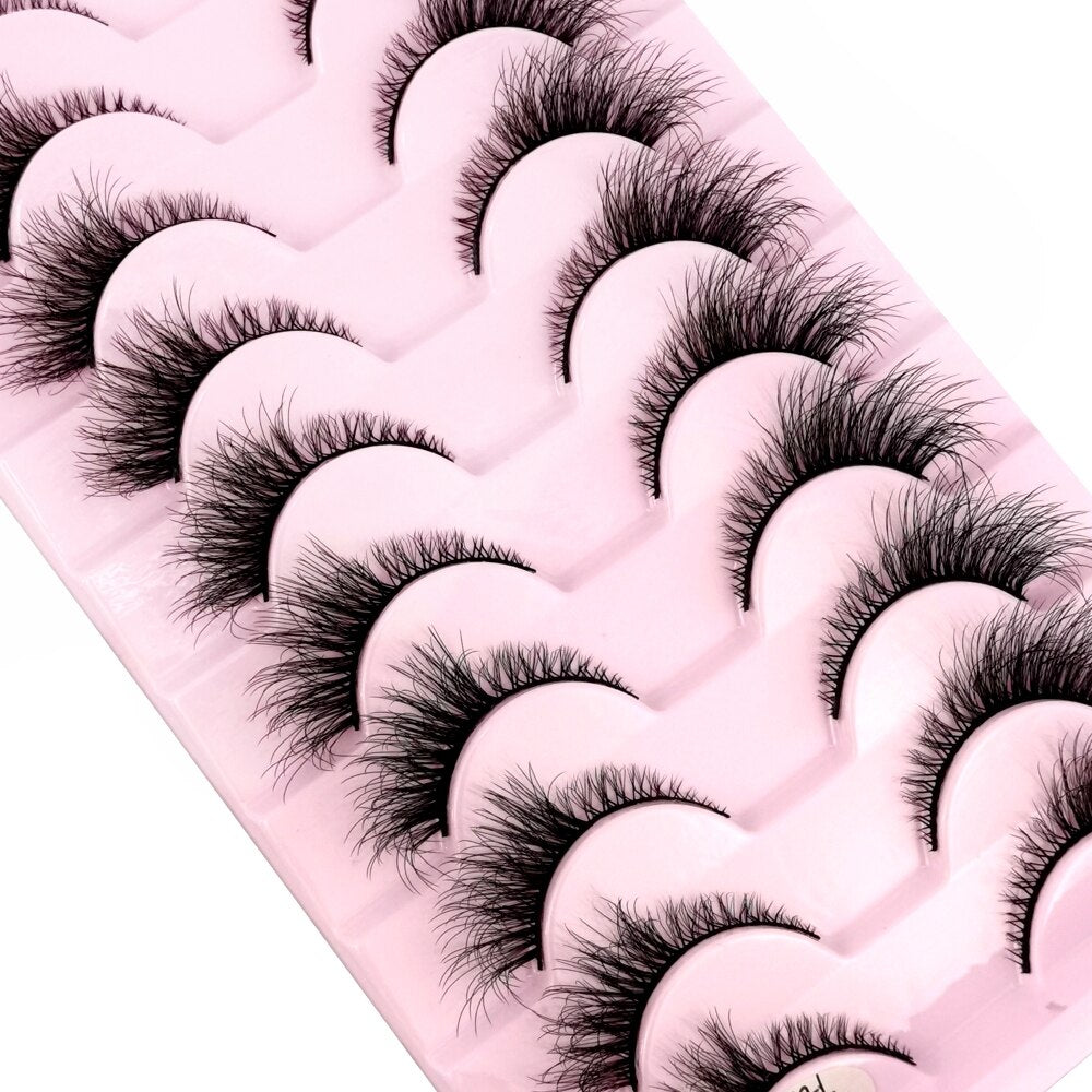 10Pairs Cat-Eye 3D Mink Eyelashes Curled Winged Natural Realistic Messy End Eye Elongated False Eyelashes Soft Fake Eyelashes
