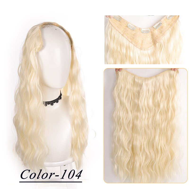 Synthetic Hair Fake Hair Extensions Clip Hairpiece V-Shaped Half Wig Natural Wavy Extension False Strands On Hairpins Women