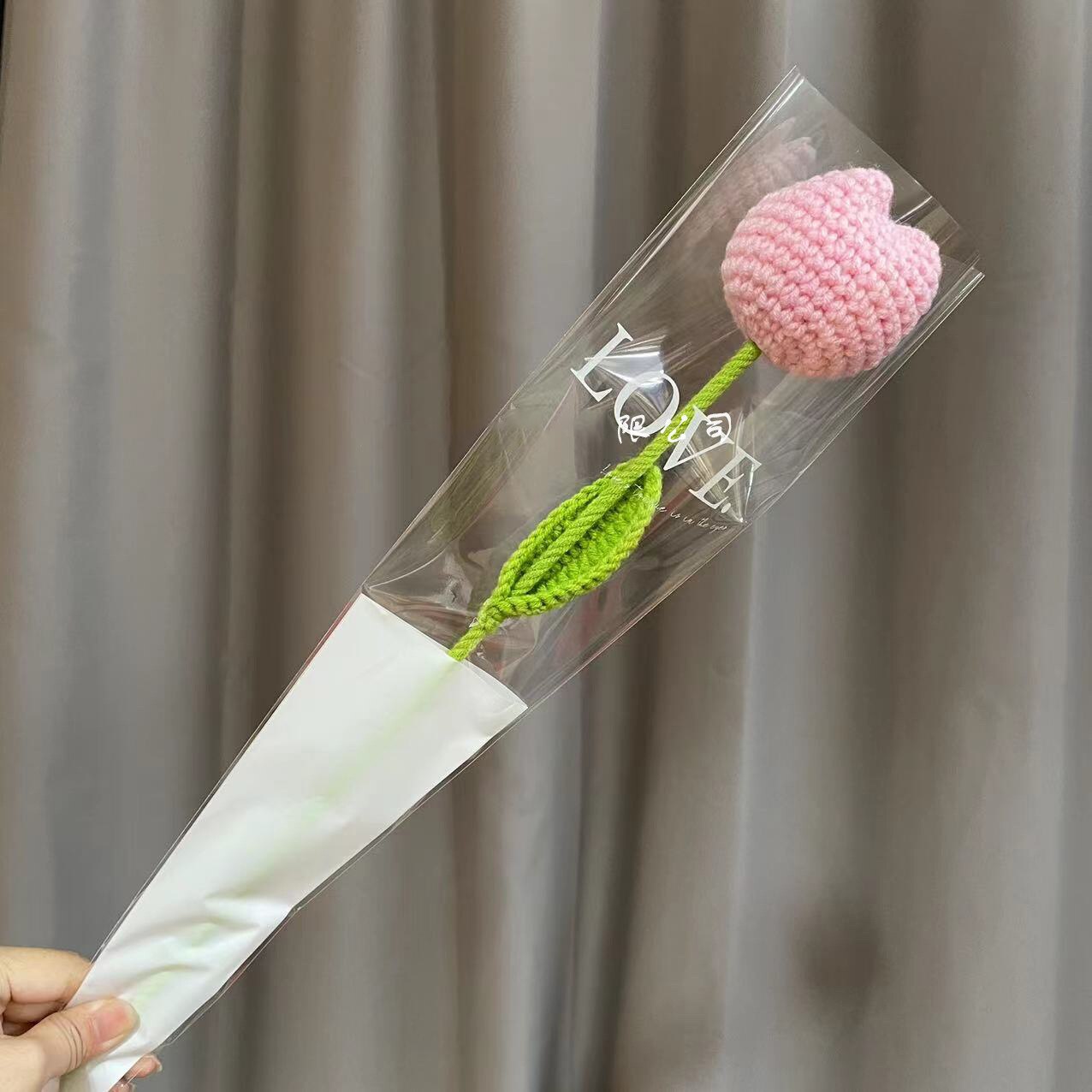 Knitting Flower Rose Carnation Fake Flowers Bouquet Decoration Hand-woven Home Table Decorate Creative Fake Flower Gifts