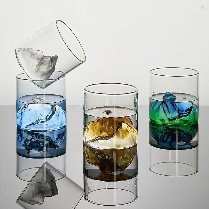 Japanese Whisky Glass Cup 3D Mountain Water Glass Glacier Mug Vodka Wine Cup Glass Fuji Artwork Gift Whisky Bottle Drinkware