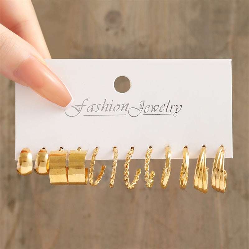 17KM Heart Pearl Dangle Earrings Set Metal Gold Color Butterfly Locks Earrings for Women Shell Trendy Jewelry Hoop Earrings