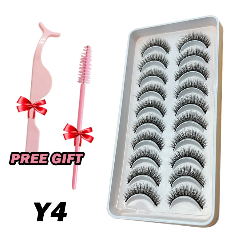 Natural Lashes 5/10 Pairs Eyelashes 3D Mink Manga Lashes Strip Lashes Band Soft Light False Eyelashes