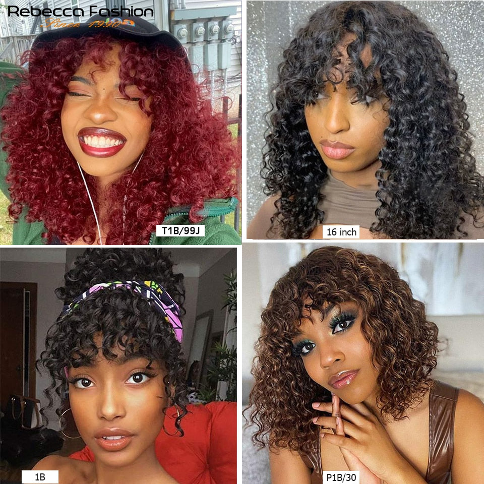 Jerry Curly Short Pixie Bob Cut Human Hair With Bangs Non lace front Highlight Honey Blonde Colored Wigs For Women