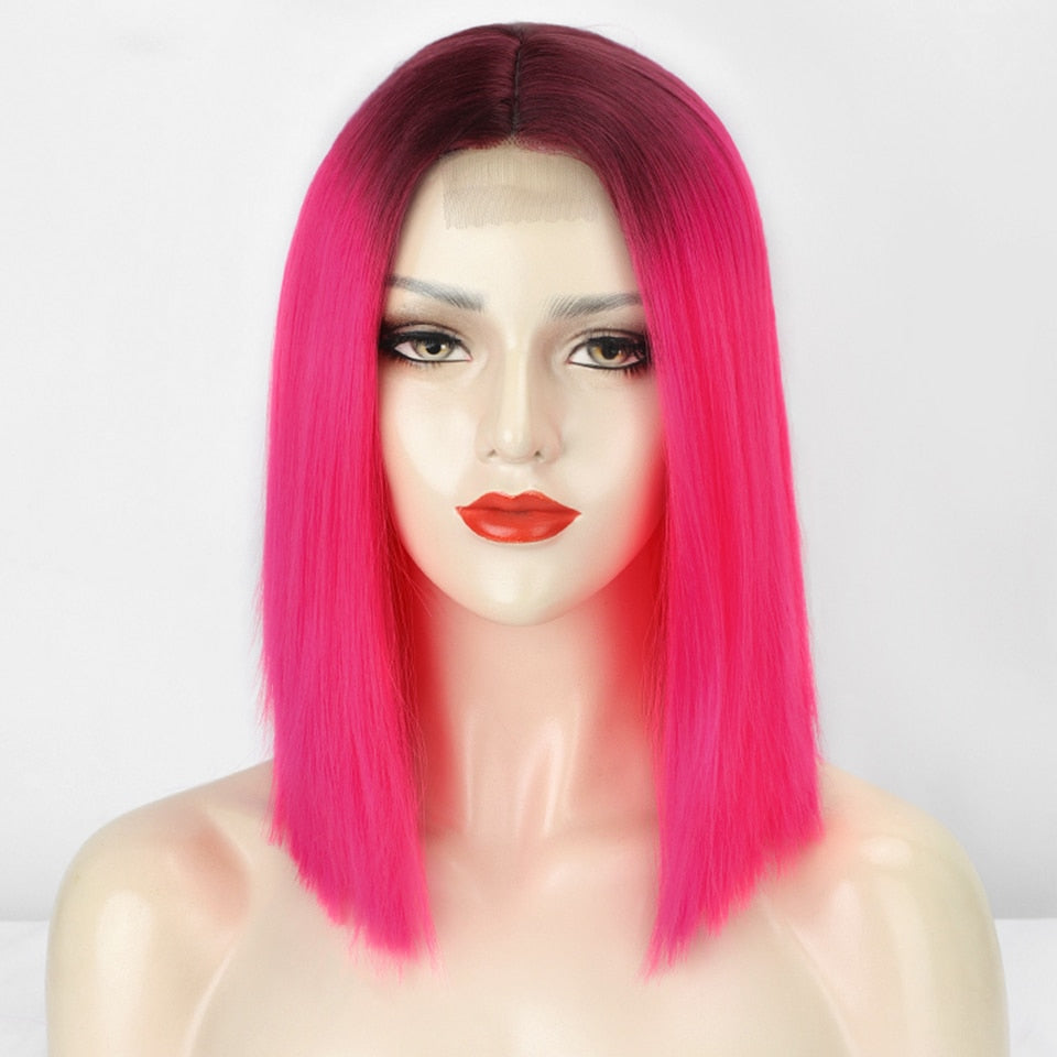 Synthetic Ombre Orange Wig Short Straight Middle Part Bob Wig Natural Yellow/Red Wigs Heat Resistant Fiber