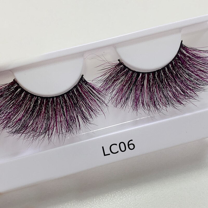3D Fluffy Colored Eye Lashes Natural Dramtic Red Yellow Purple White Cosplay Eye Lash Reusable Eyelashes