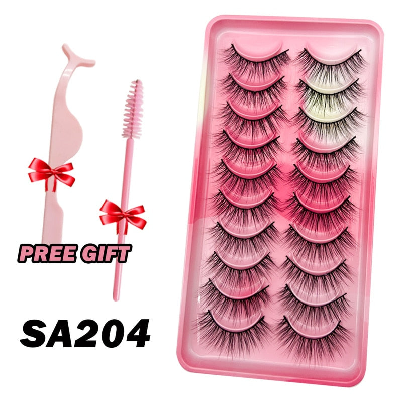Natural Lashes 5/10 Pairs Eyelashes 3D Mink Manga Lashes Strip Lashes Band Soft Light False Eyelashes