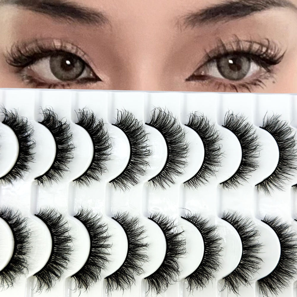 10Pairs Faux 3D Mink Eyelashes Hair Soft False Lashes Fluffy Wispy Thick Lashes Handmade Eyelash Extension