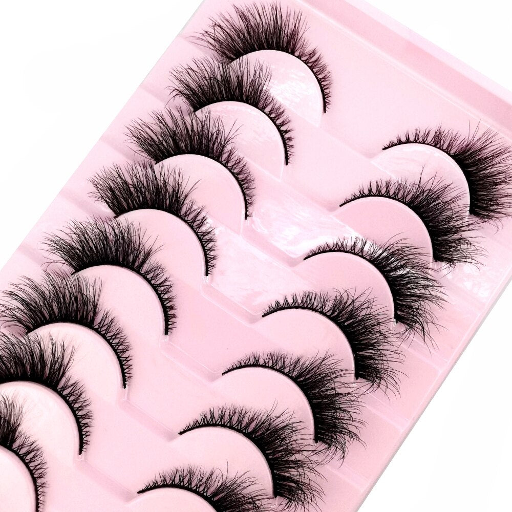 10Pairs Cat-Eye 3D Mink Eyelashes Curled Winged Natural Realistic Messy End Eye Elongated False Eyelashes Soft Fake Eyelashes
