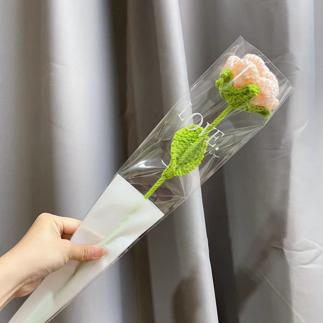 Knitting Flower Rose Carnation Fake Flowers Bouquet Decoration Hand-woven Home Table Decorate Creative Fake Flower Gifts