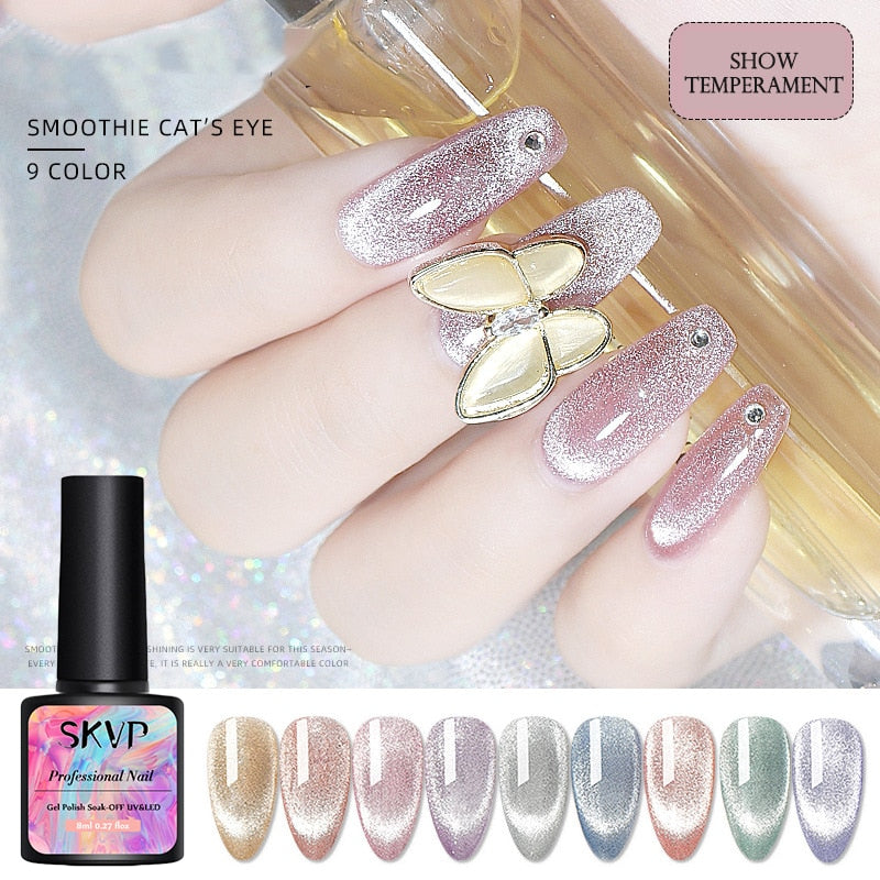 8ML Nail Gel Polish Jade Cat Eye Magnet Hybrid Varnish Semi Permanent Summer Magnetic Lacquer Primer Nail Art Gel Varnish