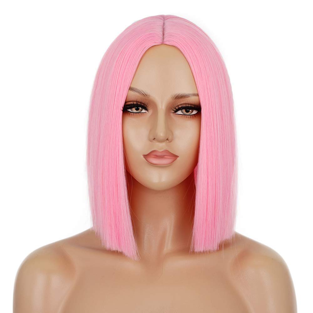 Synthetic Ombre Orange Wig Short Straight Middle Part Bob Wig Natural Yellow/Red Wigs Heat Resistant Fiber
