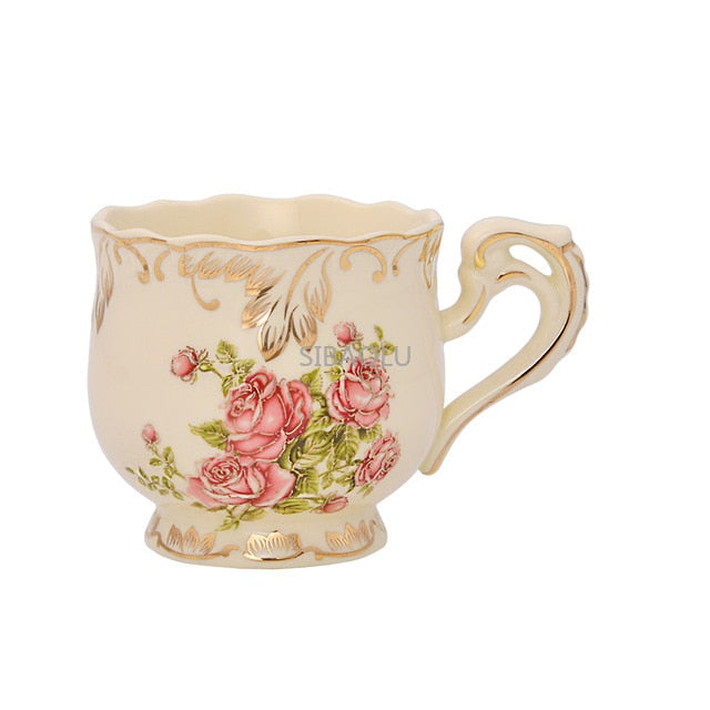 Creative Ceramic Coffee Cup and Saucer Hand Painted Rose Porcelain Tea Cup and Spoon Classic Drink Gift