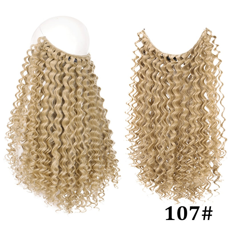 Natural Synthetic Hair Extension Clipless Invisible Hair Extension Ombre Black Curly Long Wig for Women Hair Extensions
