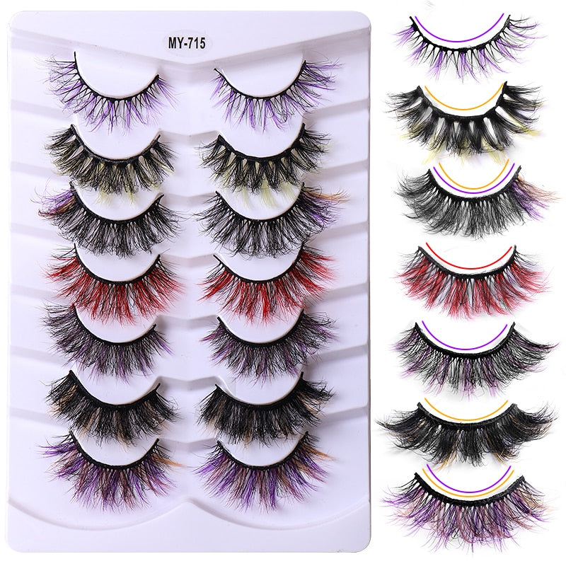 7pairs Colored Lashes 22 Styles 3d Mink Lashes Dramatic Colorful Natural Eyelashes Extension Fake Eyelashes