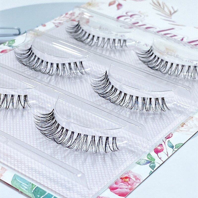 5 pairs short Mink Lashes 3D Mink Eyelashes Invisible Band Natural Black Mink False Eyelash Full Strip Reusable