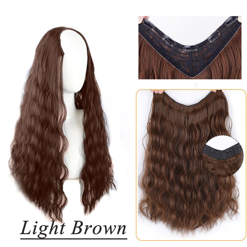 Synthetic Hair Fake Hair Extensions Clip Hairpiece V-Shaped Half Wig Natural Wavy Extension False Strands On Hairpins Women