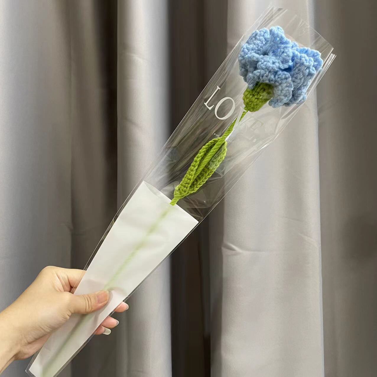 Knitting Flower Rose Carnation Fake Flowers Bouquet Decoration Hand-woven Home Table Decorate Creative Fake Flower Gifts