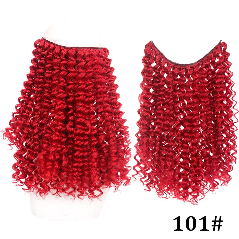 Natural Synthetic Hair Extension Clipless Invisible Hair Extension Ombre Black Curly Long Wig for Women Hair Extensions