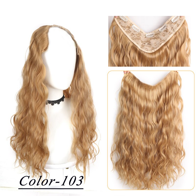 Synthetic Hair Fake Hair Extensions Clip Hairpiece V-Shaped Half Wig Natural Wavy Extension False Strands On Hairpins Women