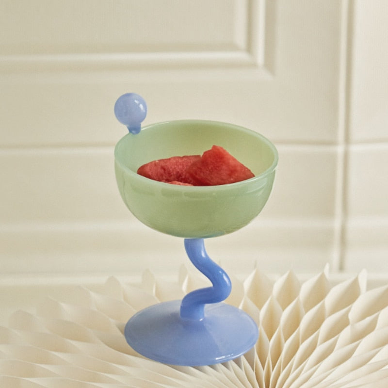 Creative Colored Glass Goblet Ice Cream Bowl Glass Cup Cold Drink Fruit Tea Cup Dessert Cup Decorative Glass Cup