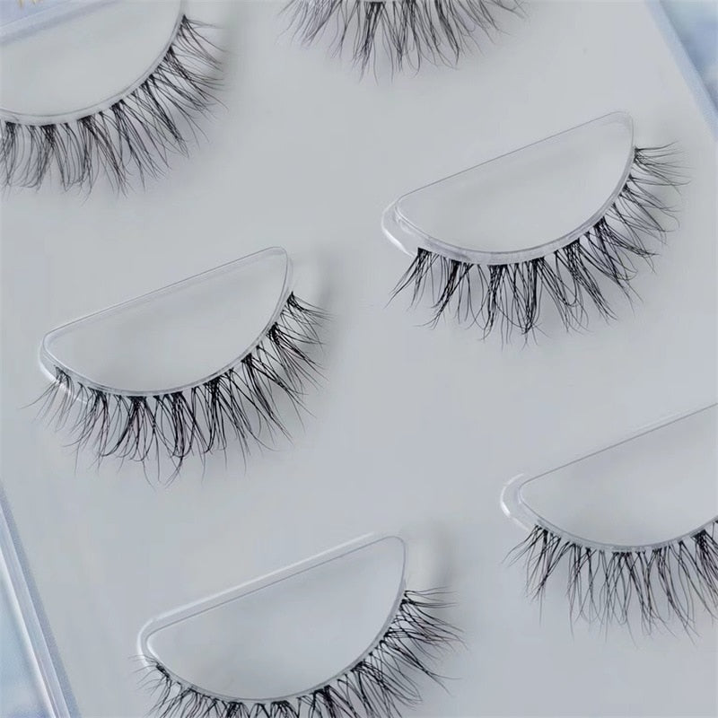 5 pairs short Mink Lashes 3D Mink Eyelashes Invisible Band Natural Black Mink False Eyelash Full Strip Reusable
