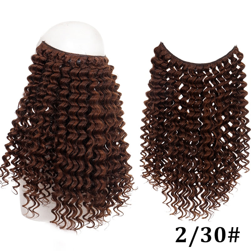 Natural Synthetic Hair Extension Clipless Invisible Hair Extension Ombre Black Curly Long Wig for Women Hair Extensions