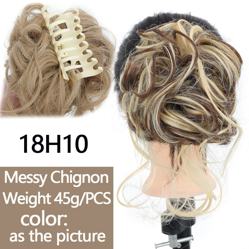 Synthetic Women Hair Buns Curly Chignon Ombre Claw Hair Messy Buns Updo claw Clip In Hairpiece For Women