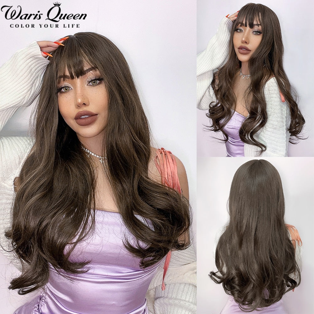 Long Wavy Ombre Black White Synthetic Wigs for Women Heat Resistant Natural Middle Part Cosplay Party Lolita Daily Hair Wigs