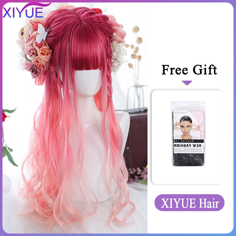 Blue Pink Lolita Wigs Ombre Long Water Wave Cosplay Wigs Synthetic Hair Wigs Heat Resistant For Women