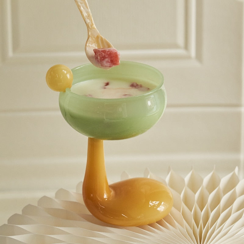 Creative Colored Glass Goblet Ice Cream Bowl Glass Cup Cold Drink Fruit Tea Cup Dessert Cup Decorative Glass Cup