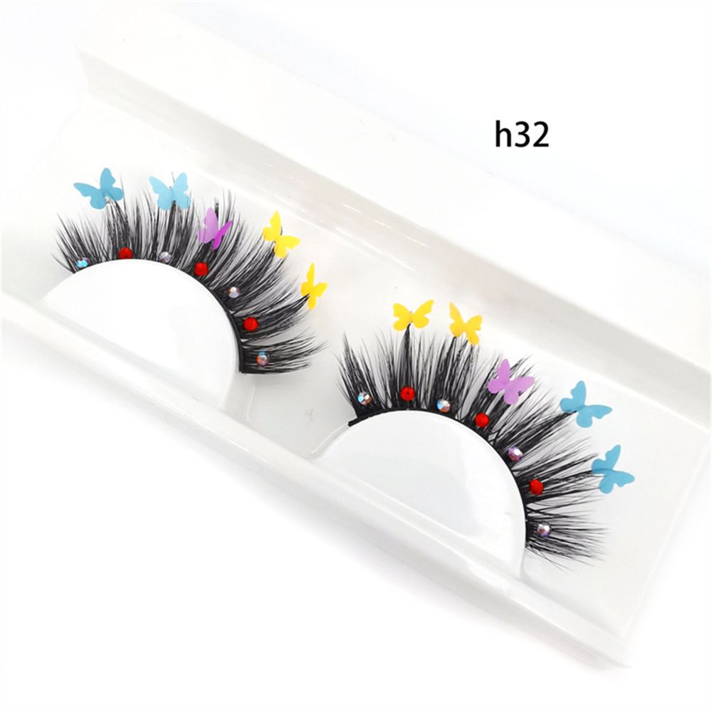 Faux Mink Butterfly Eyelashes With Packaging Boxes 3D Fluffy Glitter Sequins Thick Lash Colorful Shiny Star Flower Lashes