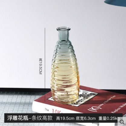 European Hipster Embossed Transparent Glass Vase Living Room Flower Home Decoration Vases For Homes Flowers Wedding Decoration