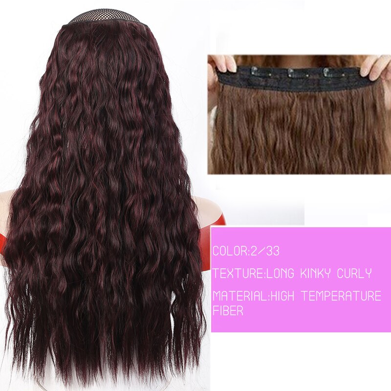 Synthetic Hair Fake Hair Extensions Clip Hairpiece V-Shaped Half Wig Natural Wavy Extension False Strands On Hairpins Women