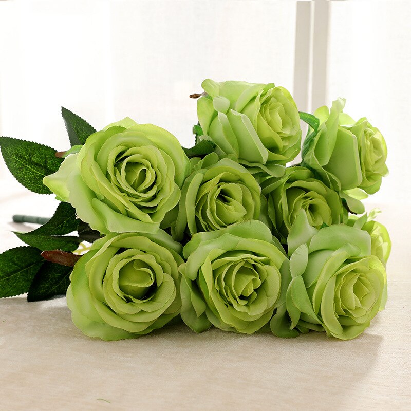 Simulation Bouquet 9 Heads Artificial Rose Silk Fake Flower Home Living Room Dining Table Wedding Decoration Purple